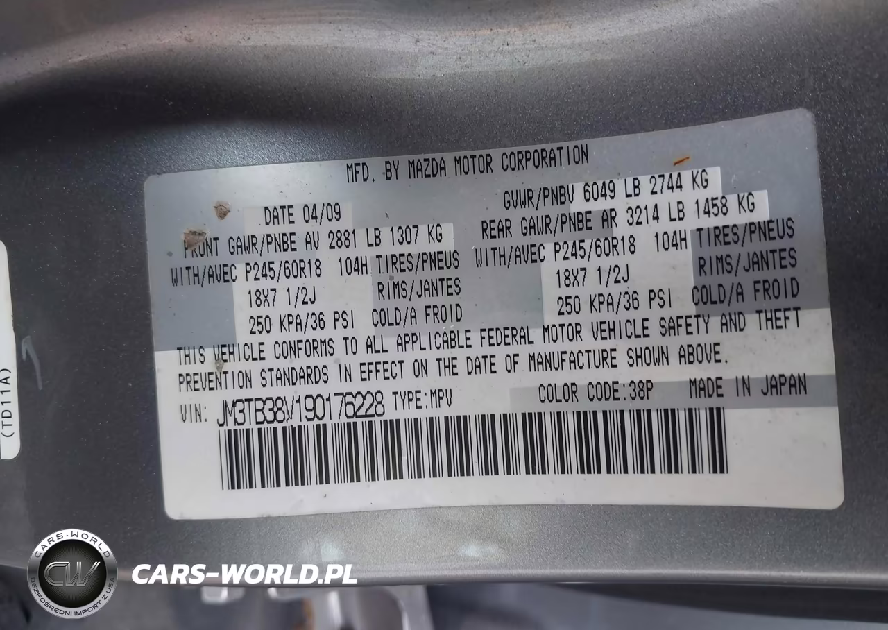 2009 Mazda Cx-9 Sport VIN:JM3TB38V190176228 - 9