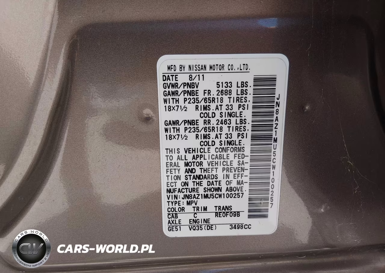 2012 Nissan Murano Sl VIN:JN8AZ1MU5CW100257 - 9