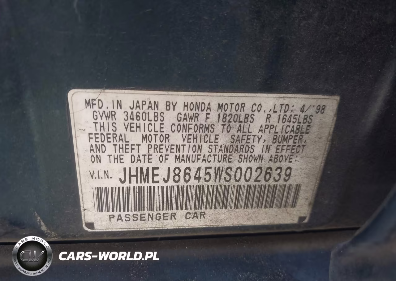 1998 Honda Civic Ex VIN:JHMEJ8645WS002639 - 9