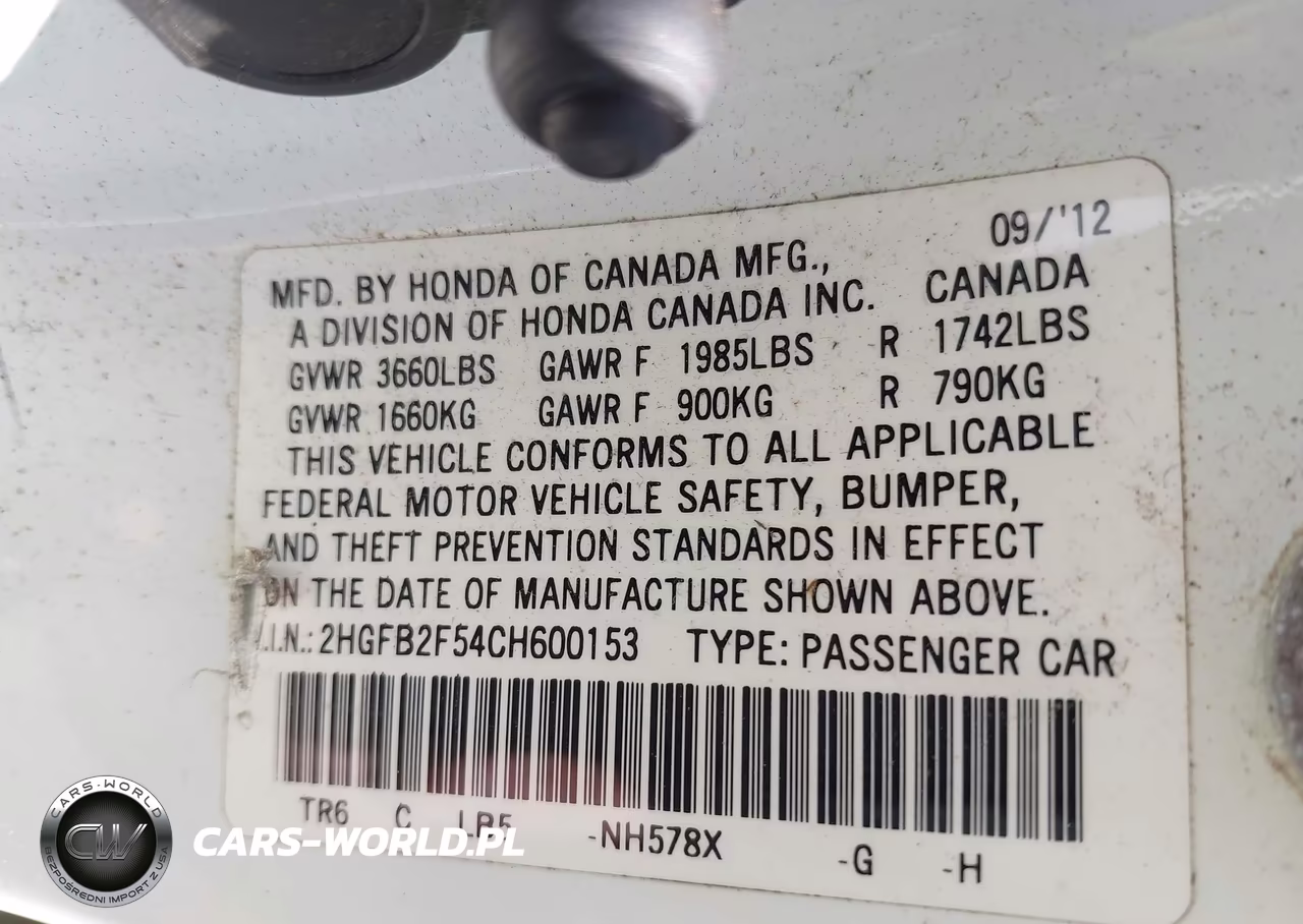 2012 Honda Civic Lx VIN:2HGFB2F54CH600153 - 9