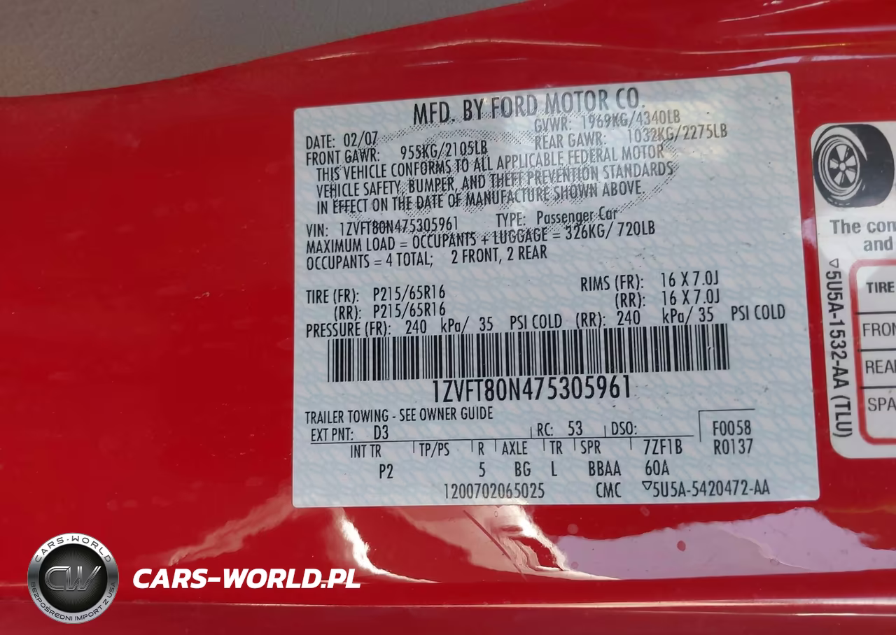 2007 Ford Mustang VIN:1ZVFT80N475305961 - 9