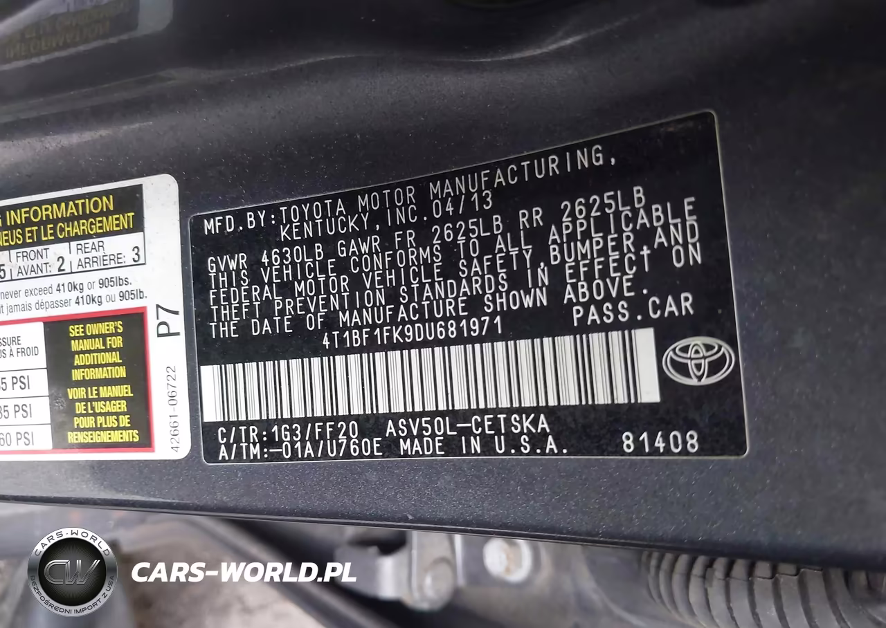 2013 Toyota Camry Se VIN:4T1BF1FK9DU681971 - 9