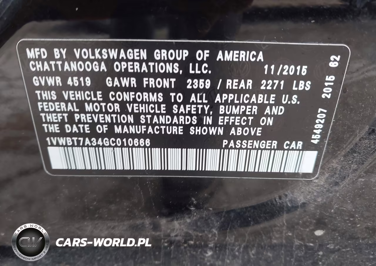 2016 Volkswagen Passat 1.8T Se VIN:1VWBT7A34GC010666 - 9