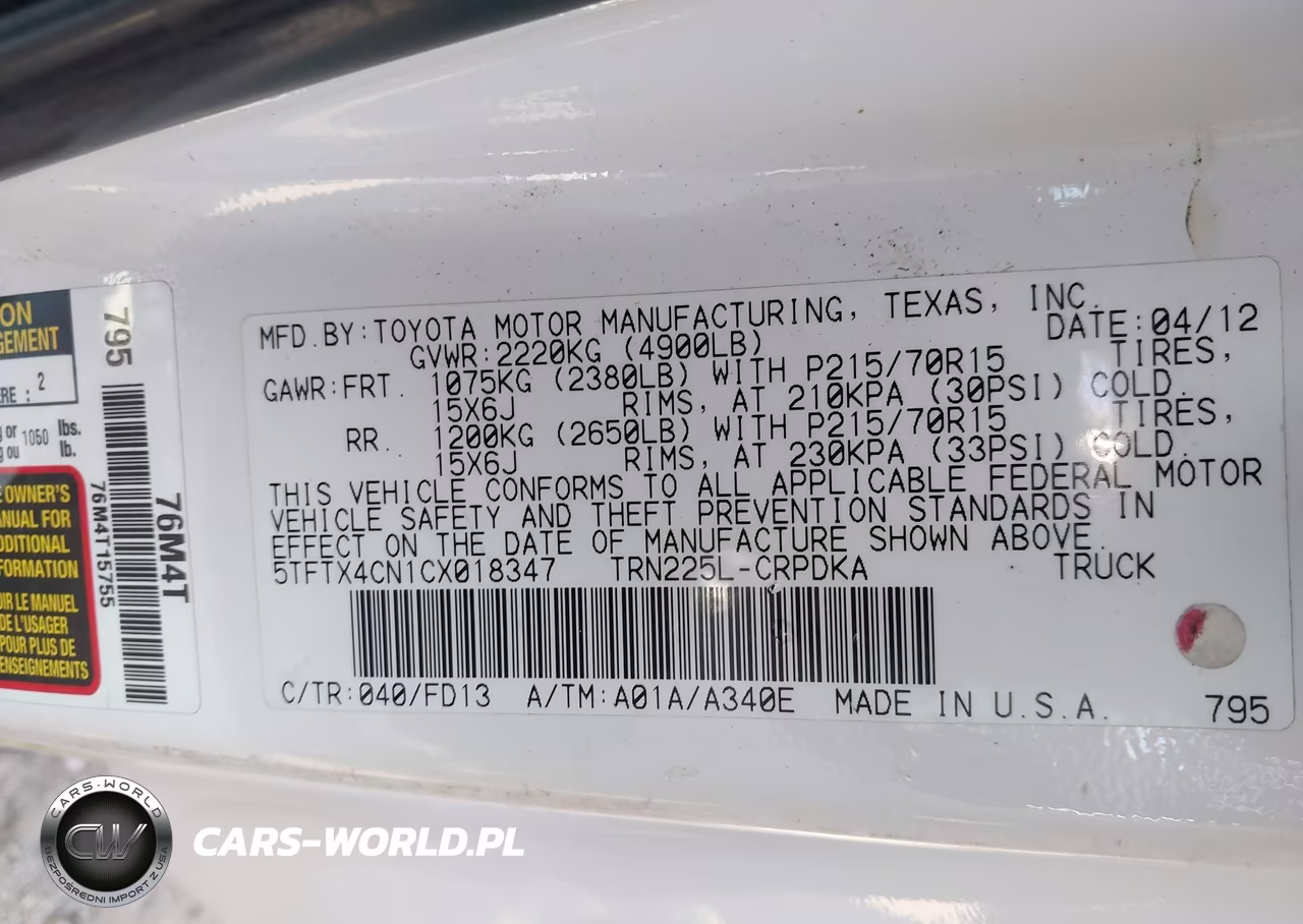 2012 Toyota Tacoma VIN:5TFTX4CN1CX018347 - 9