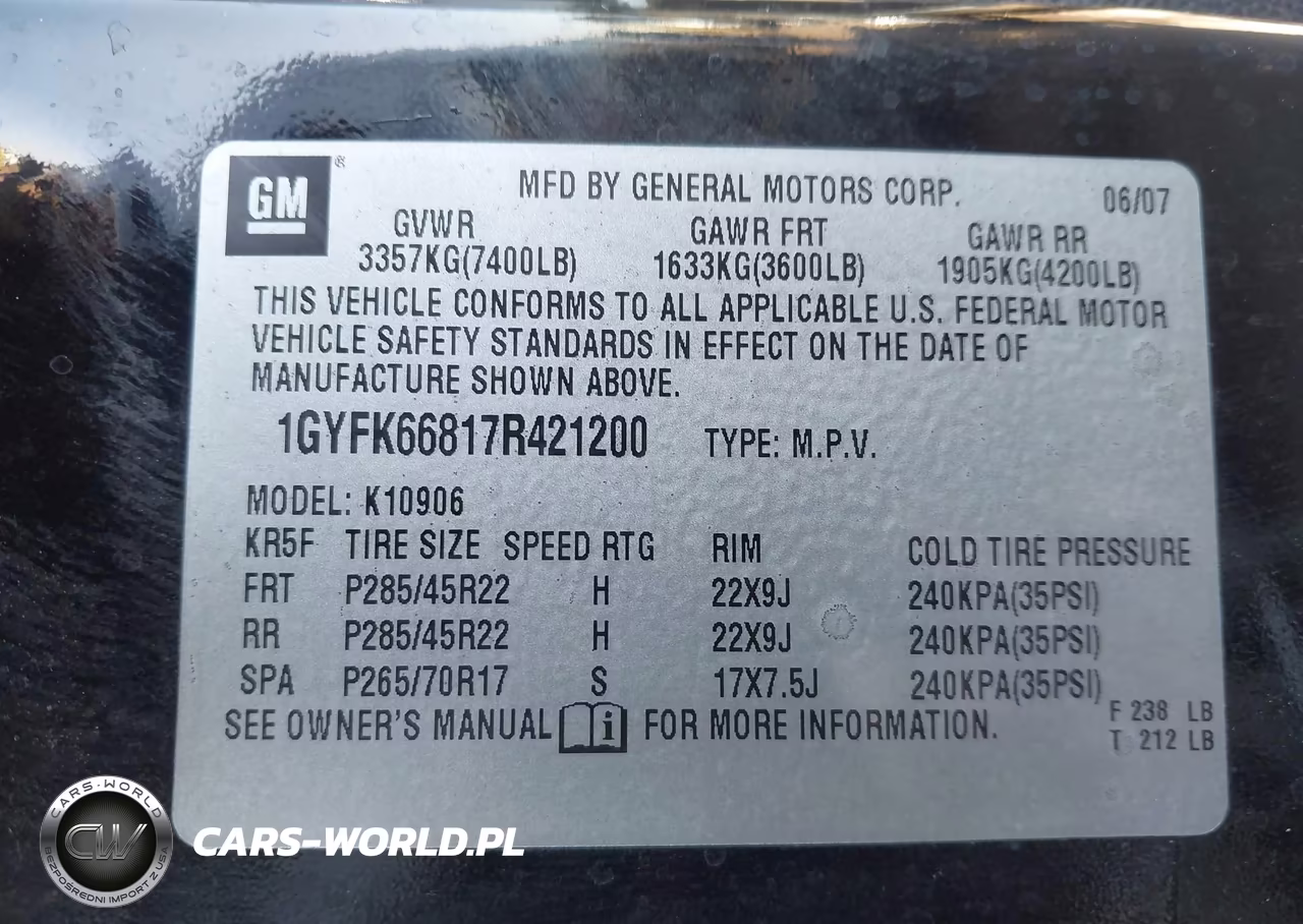 2007 Cadillac Escalade Esv Standard VIN:1GYFK66817R421200 - 9