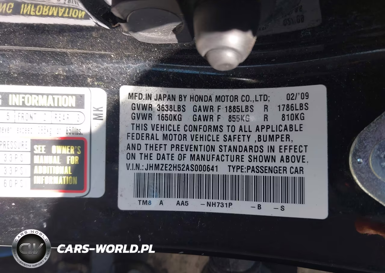 2010 Honda Insight Lx VIN:JHMZE2H52AS000641 - 9