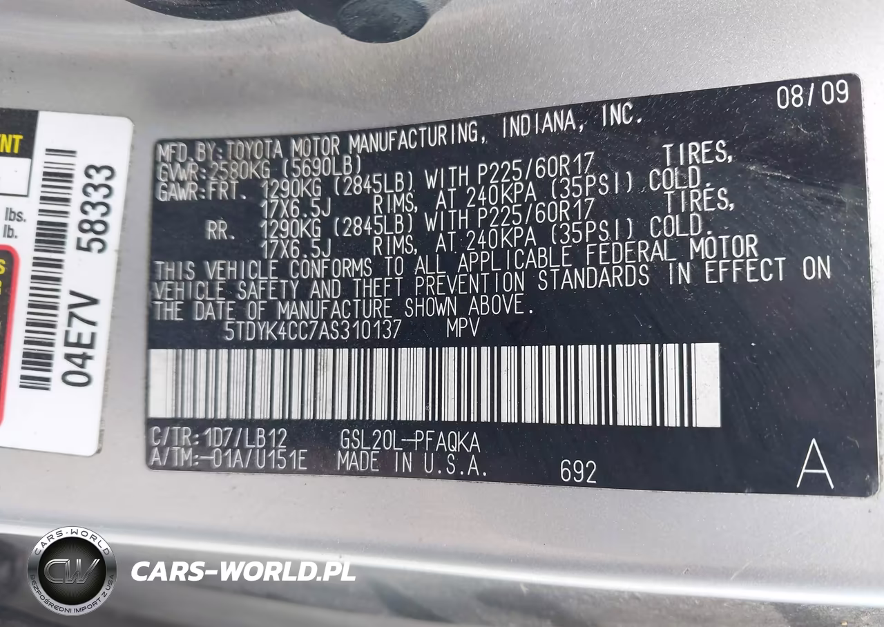 2010 Toyota Sienna Xle VIN:5TDYK4CC7AS310137 - 9