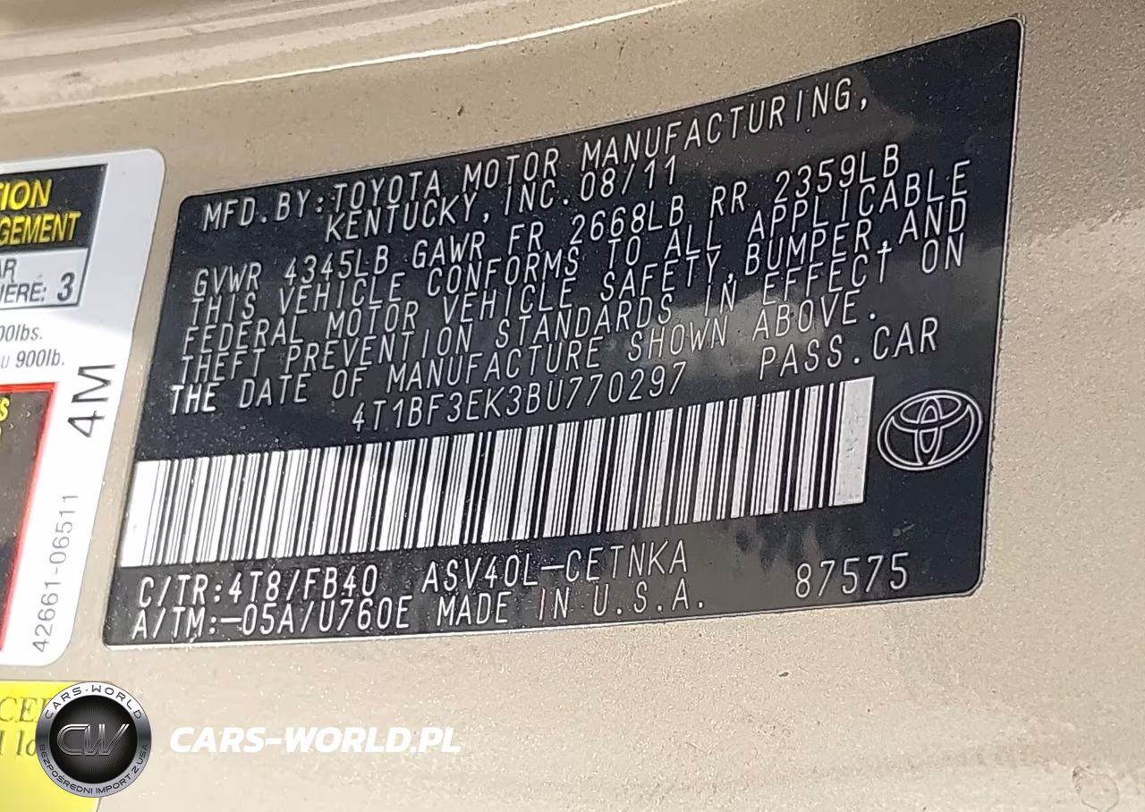 2011 Toyota Camry Le VIN:4T1BF3EK3BU770297 - 9