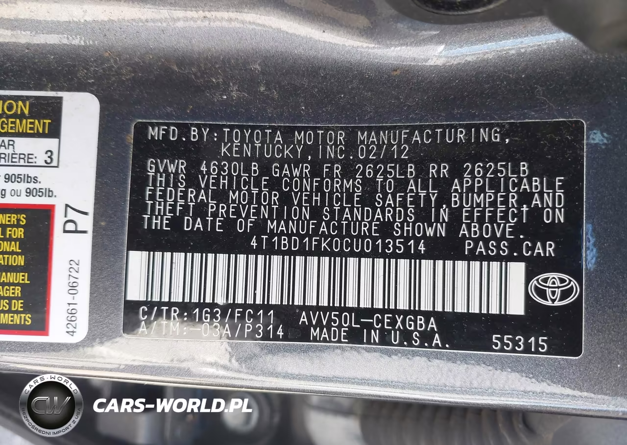 2012 Toyota Camry Hybrid Xle VIN:4T1BD1FK0CU013514 - 9