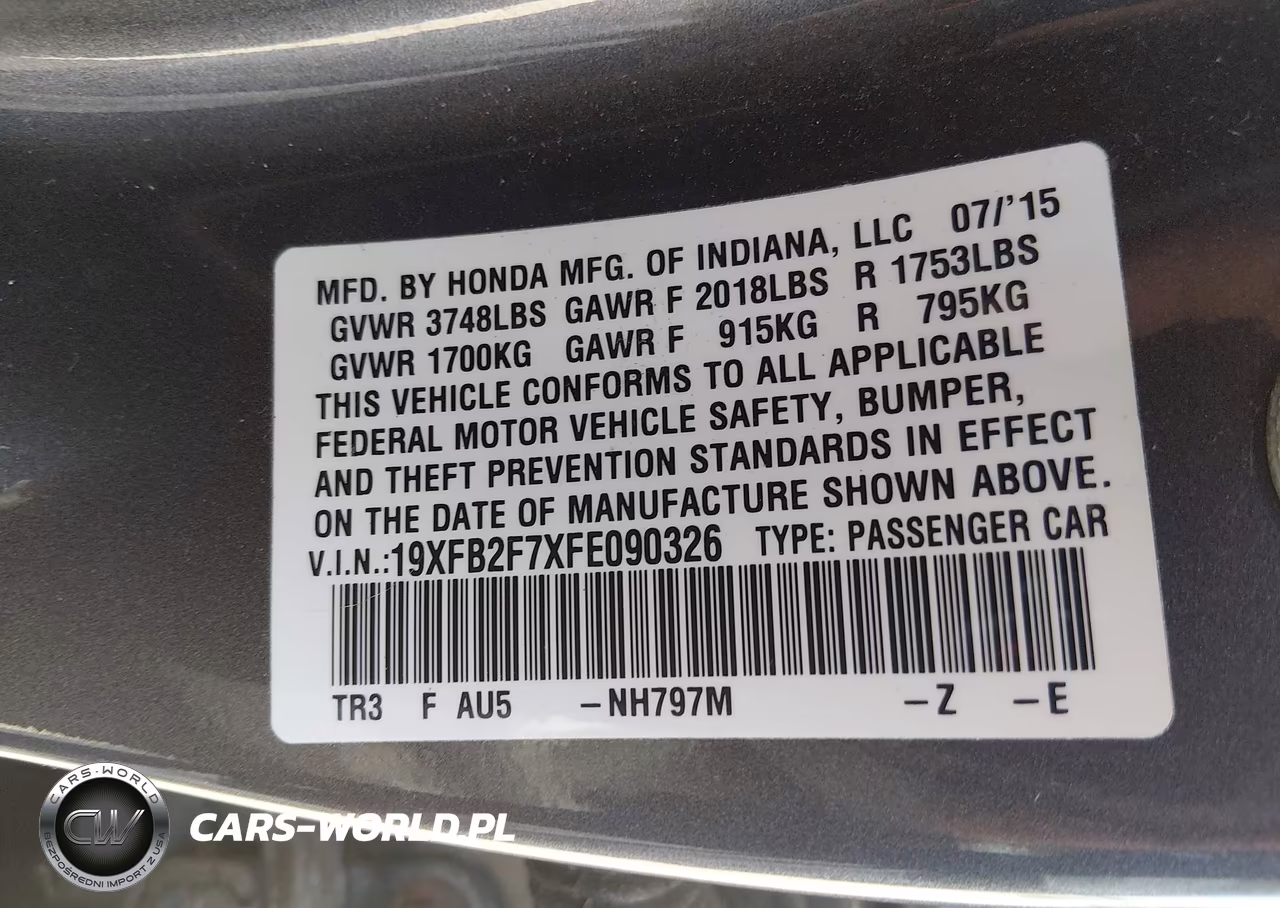 2015 Honda Civic Se VIN:19XFB2F7XFE090326 - 9