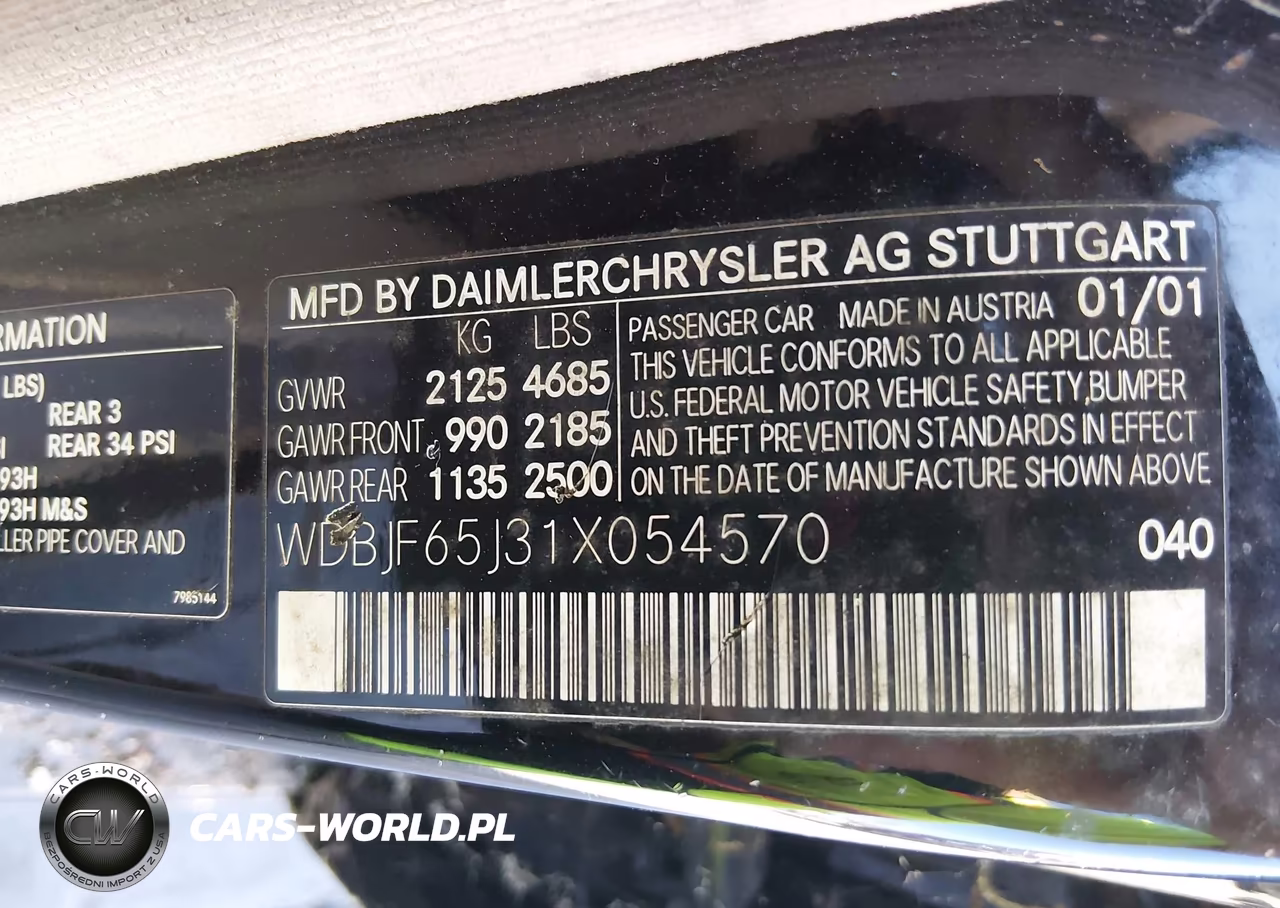 2001 Mercedes-Benz E 320 VIN:WDBJF65J31X054570 - 9