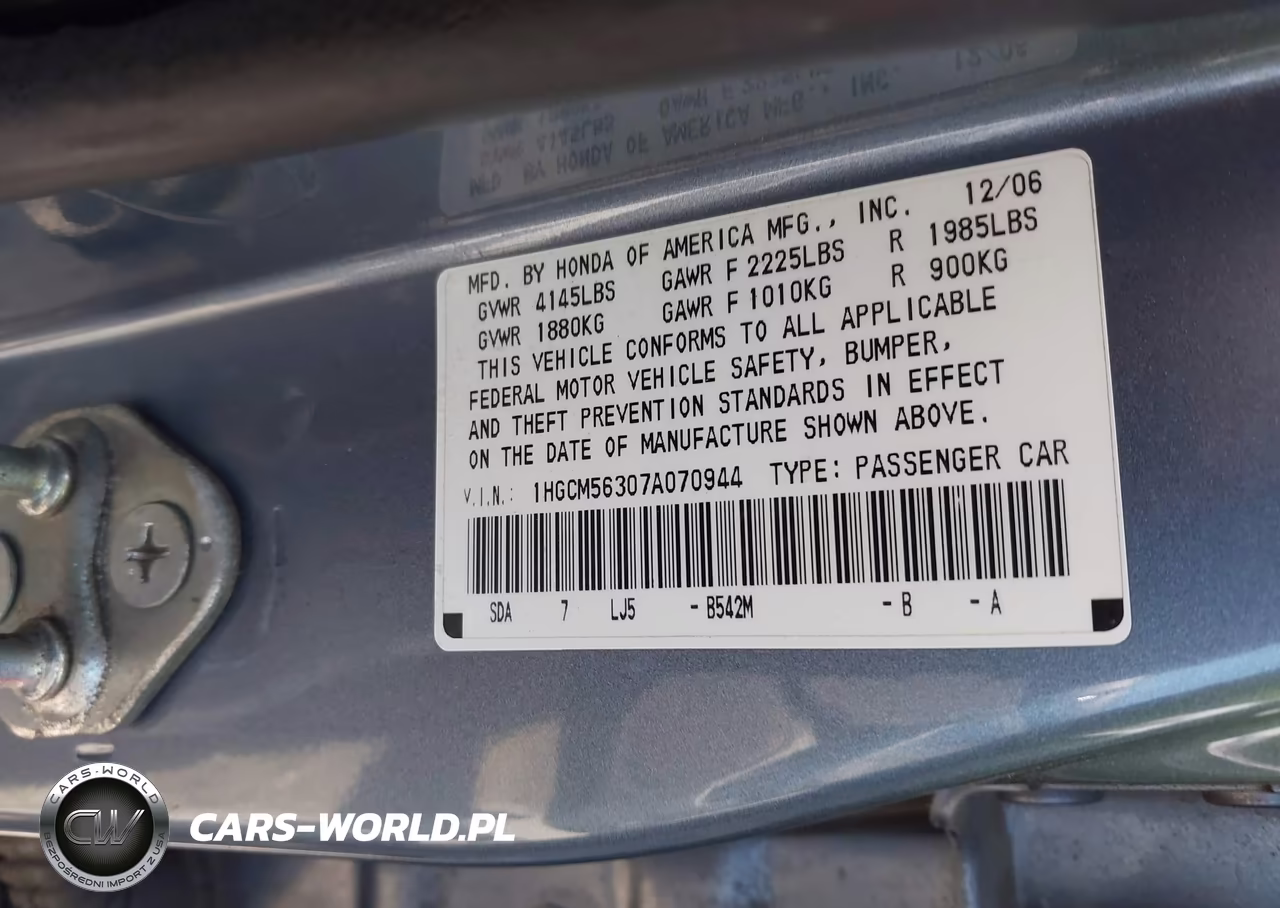 2007 Honda Accord 2.4 Se VIN:1HGCM56307A070944 - 9
