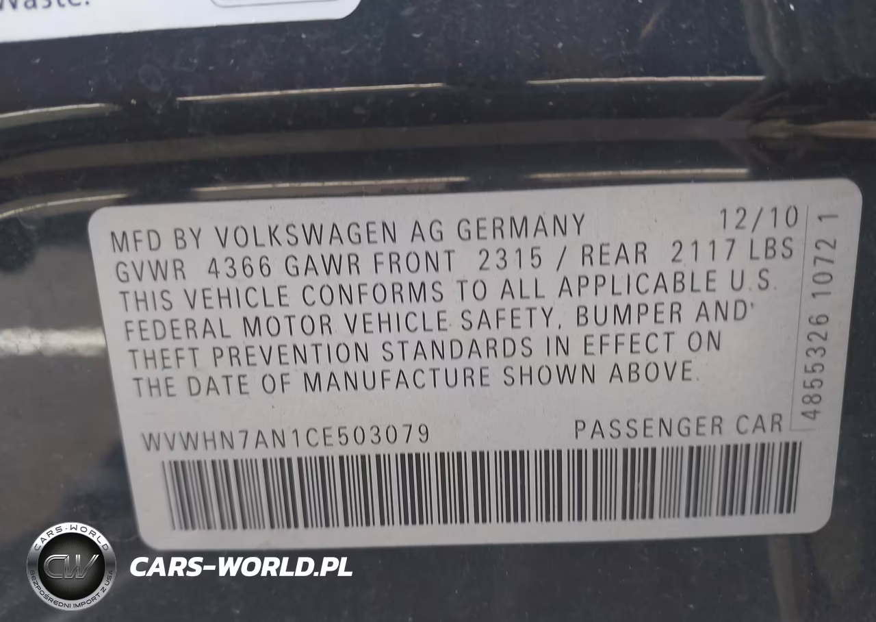 2012 Volkswagen Cc Lux VIN:WVWHN7AN1CE503079 - 9