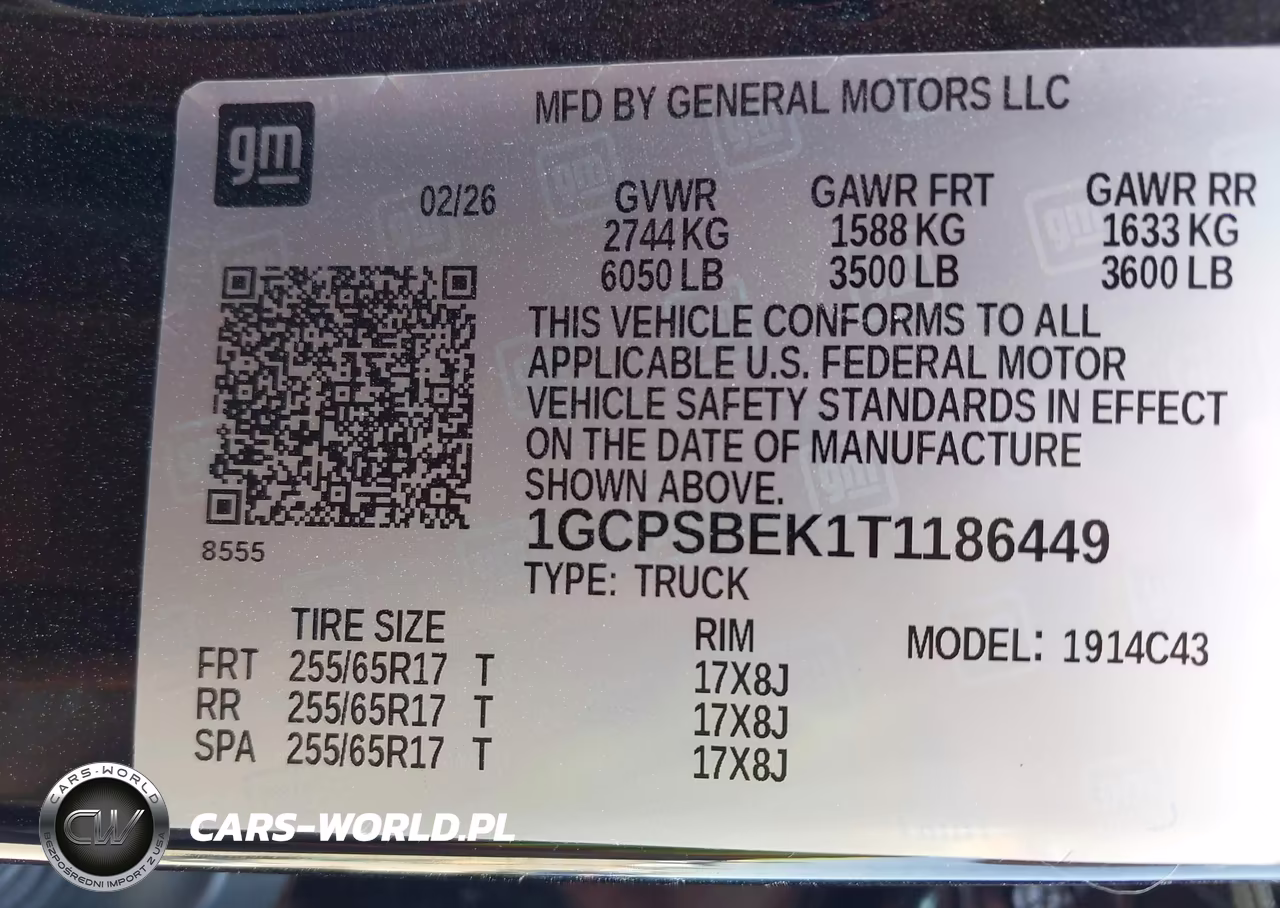 2026 Chevrolet Colorado Wt, Rwd VIN:1GCPSBEK1T1186449 - 9