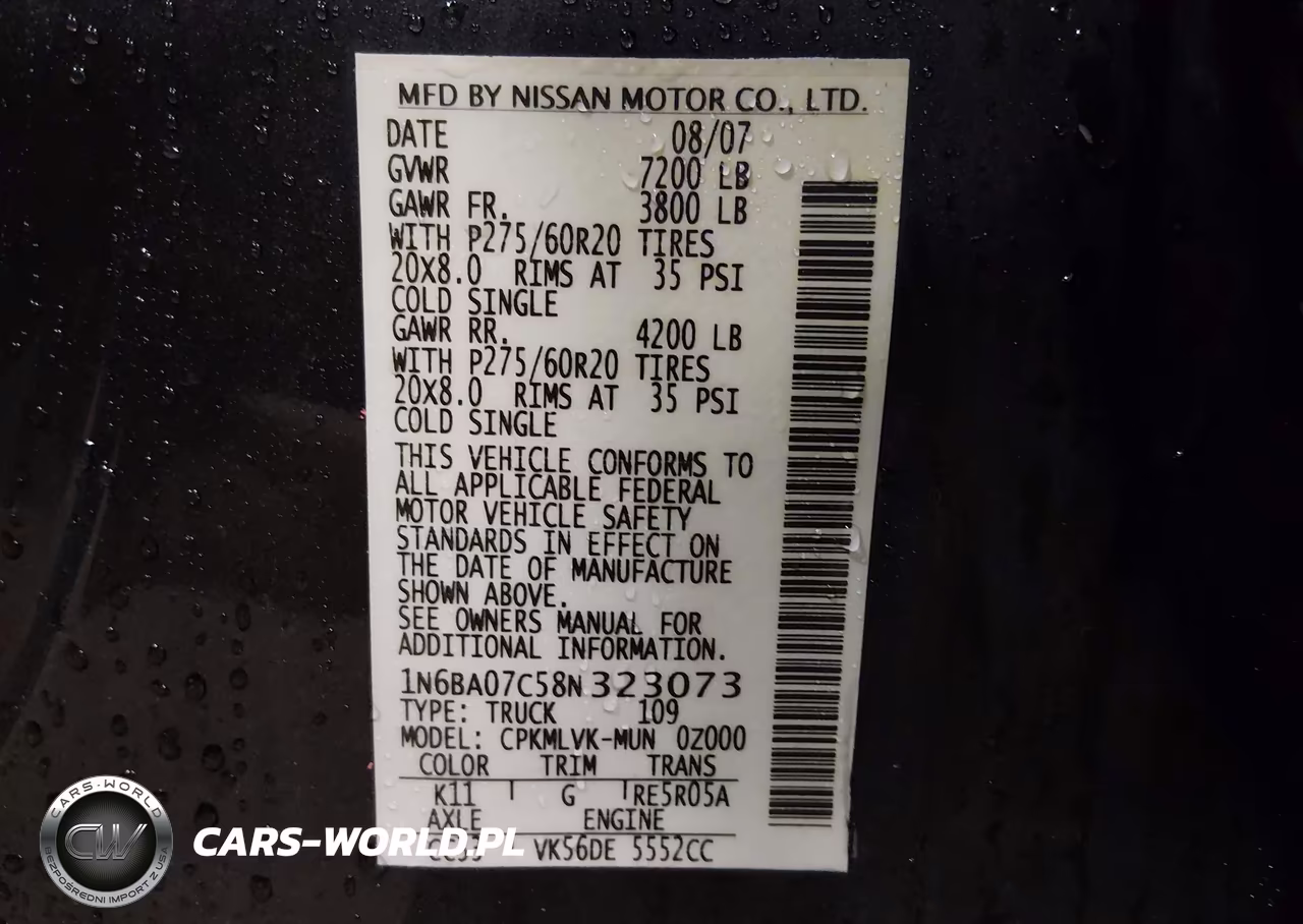 2008 Nissan Titan Le VIN:1N6BA07C58N323073 - 9