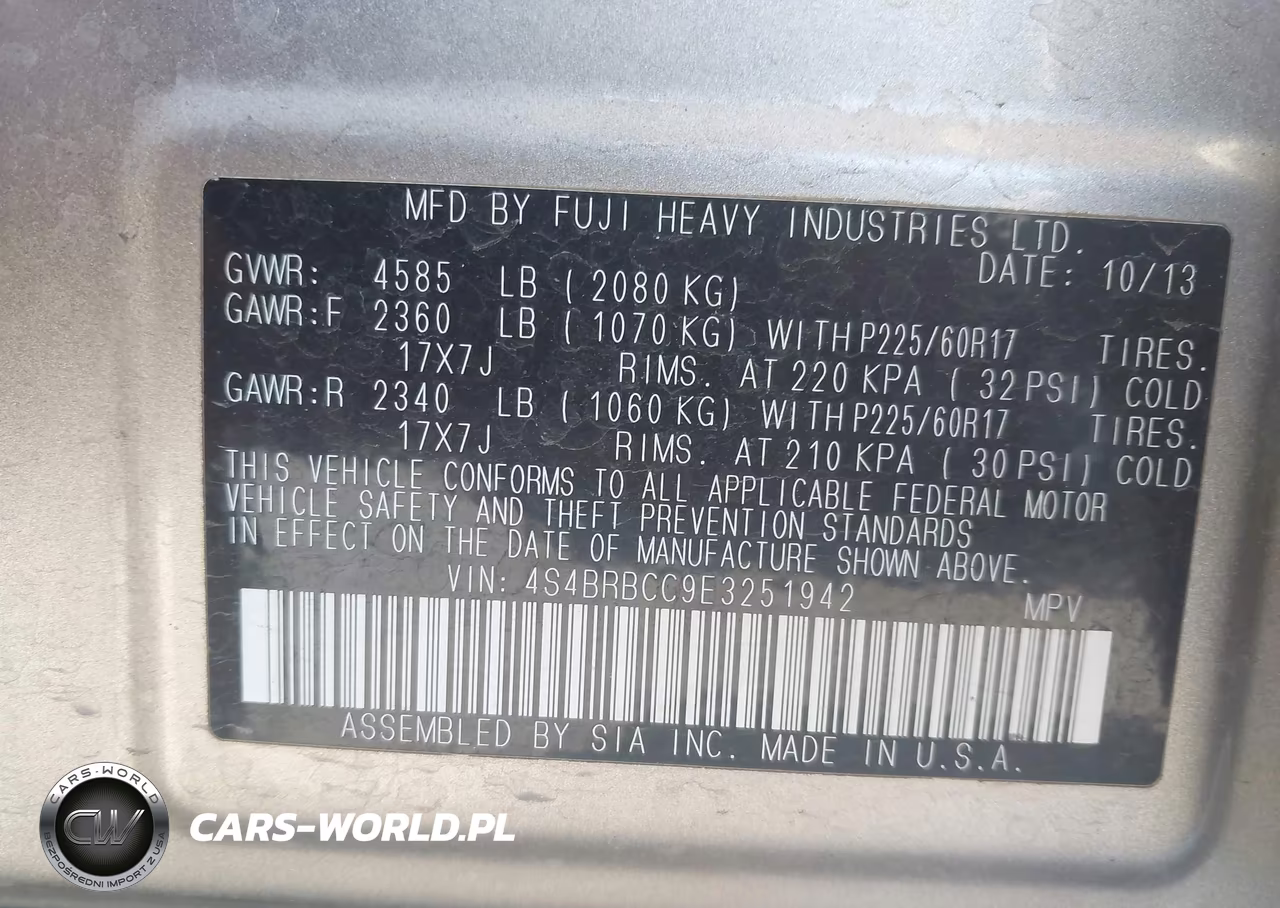2014 Subaru Outback 2.5I Premium VIN:4S4BRBCC9E3251942 - 9