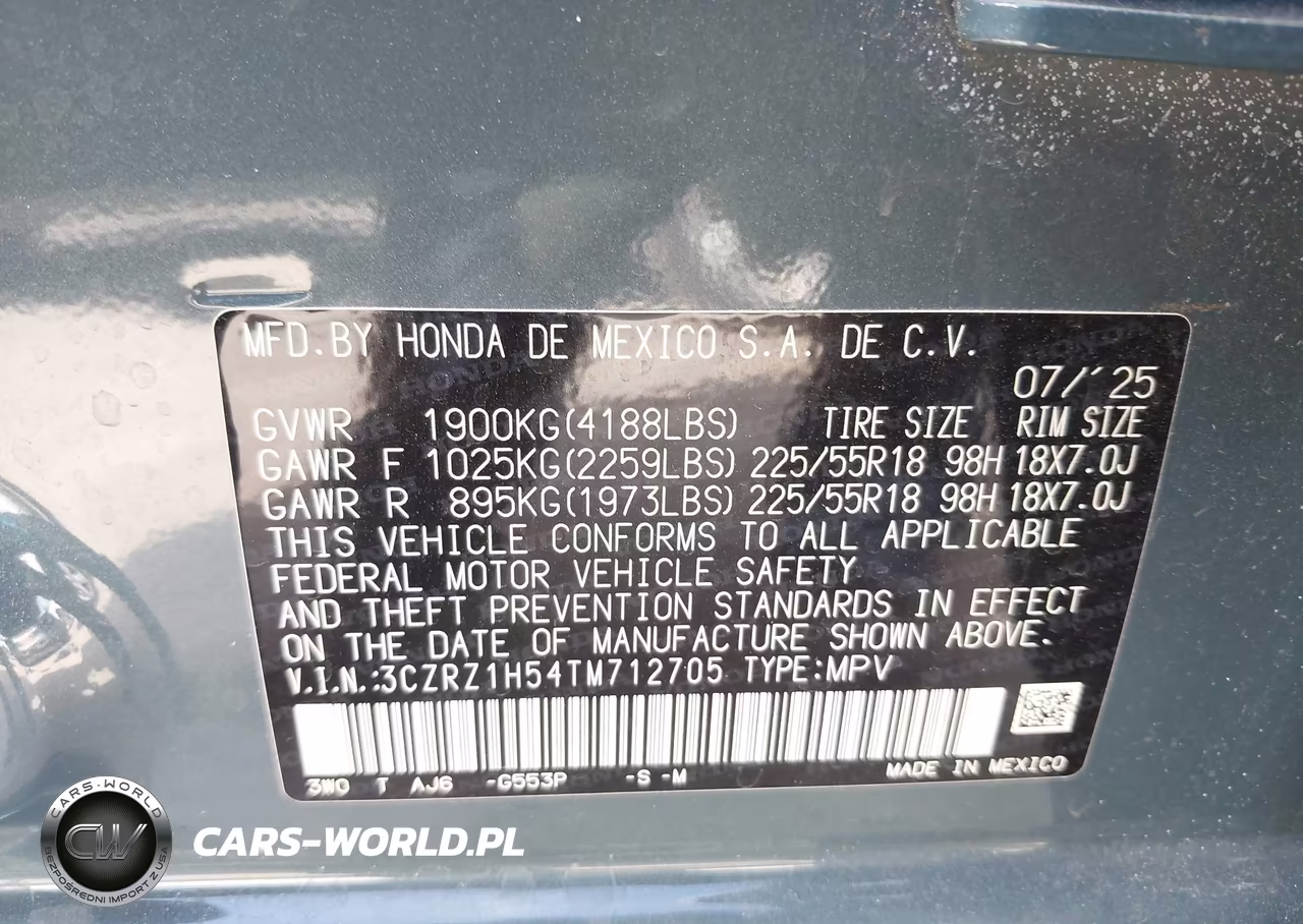 2026 Honda Hr-V 2Wd Sport VIN:3CZRZ1H54TM712705 - 9