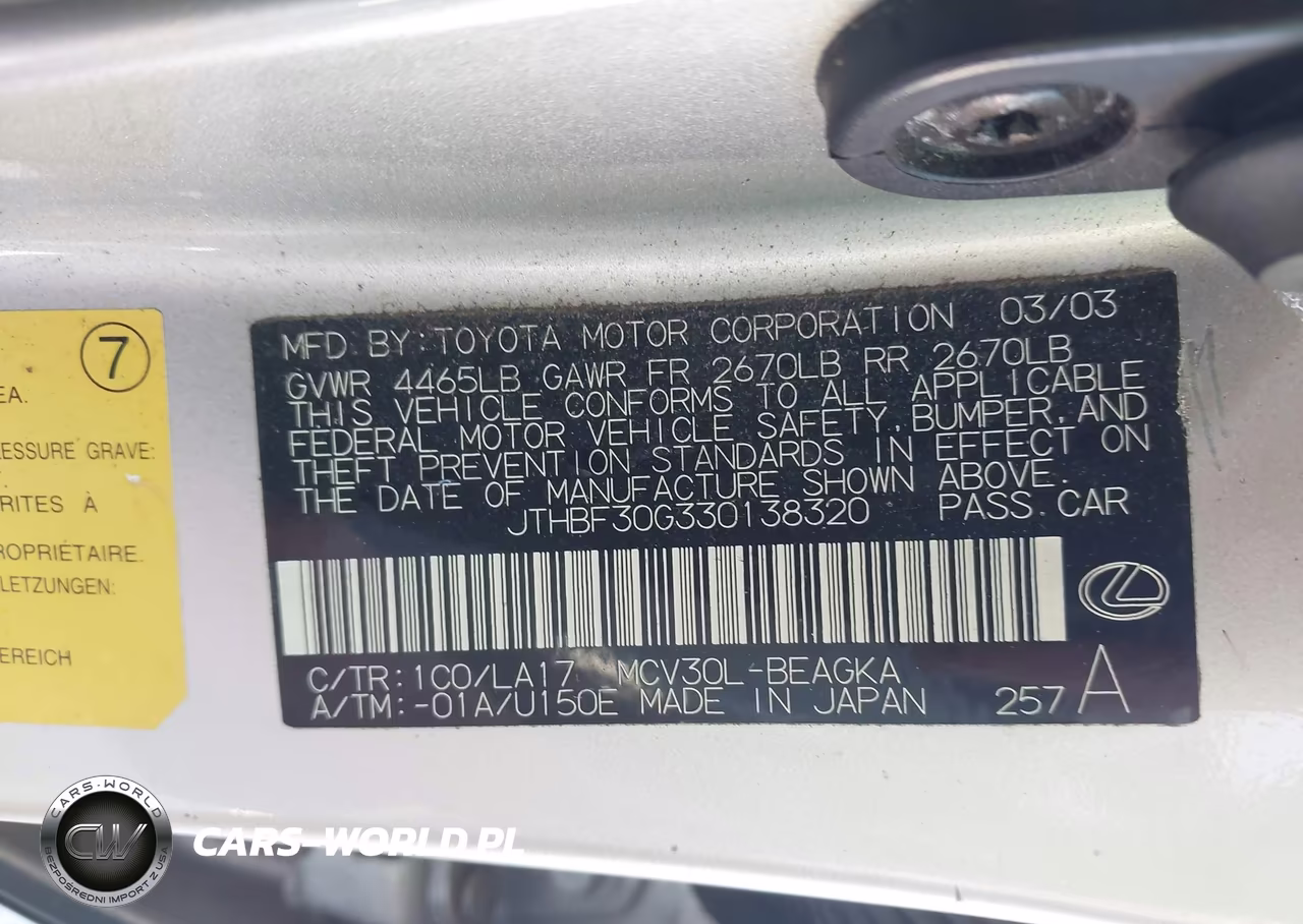 2003 Lexus Es 300 VIN:JTHBF30G330138320 - 9