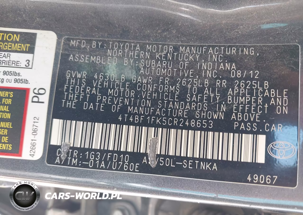 2012 Toyota Camry Le VIN:4T4BF1FK5CR248653 - 9