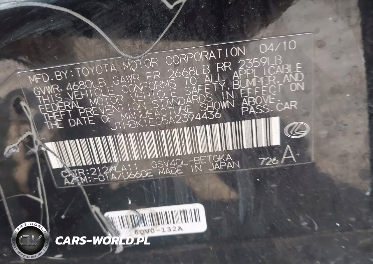 2010 Lexus Es 350 VIN:JTHBK1EG5A2394436 - 9