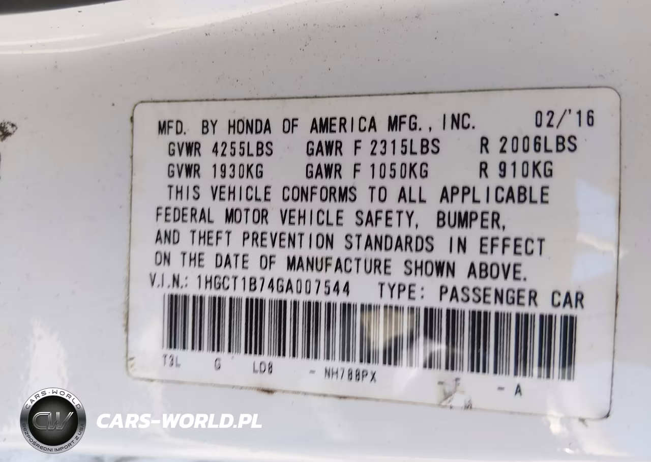 2016 Honda Accord Ex VIN:1HGCT1B74GA007544 - 9