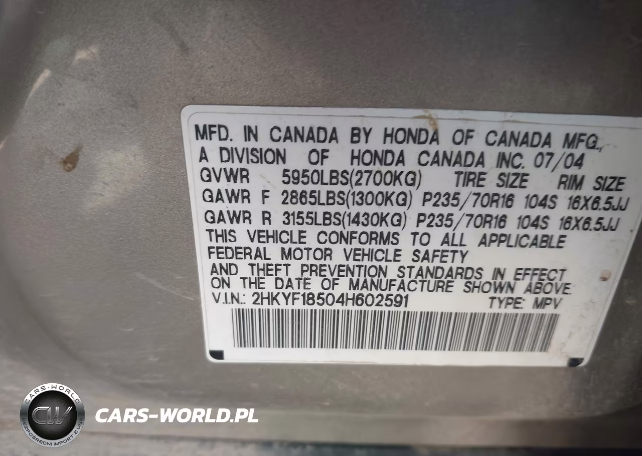 2004 Honda Pilot Ex-L VIN:2HKYF18504H602591 - 9