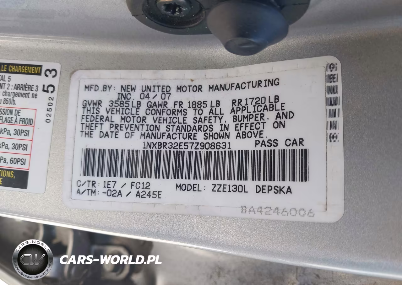 2007 Toyota Corolla S VIN:1NXBR32E57Z908631 - 9