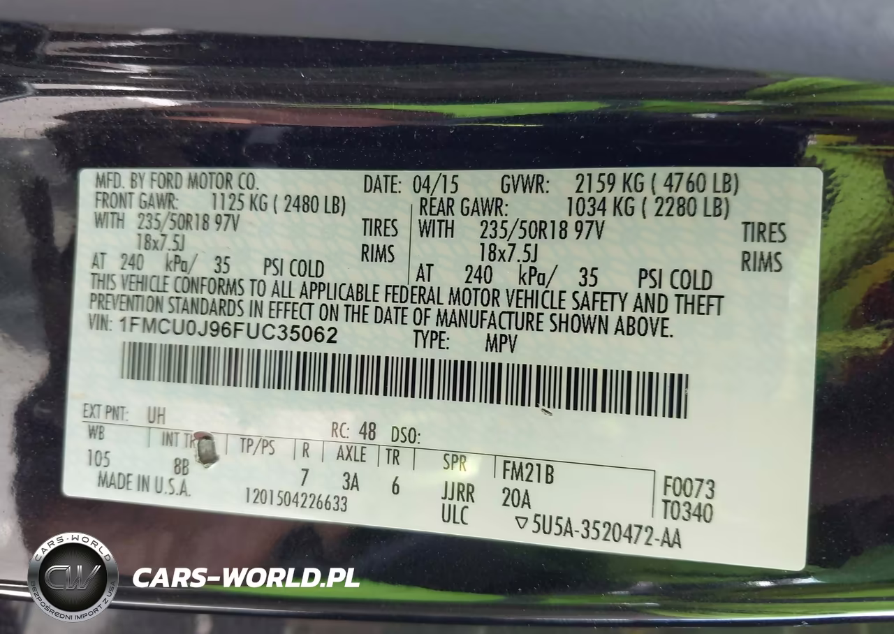 2015 Ford Escape Titanium VIN:1FMCU0J96FUC35062 - 9