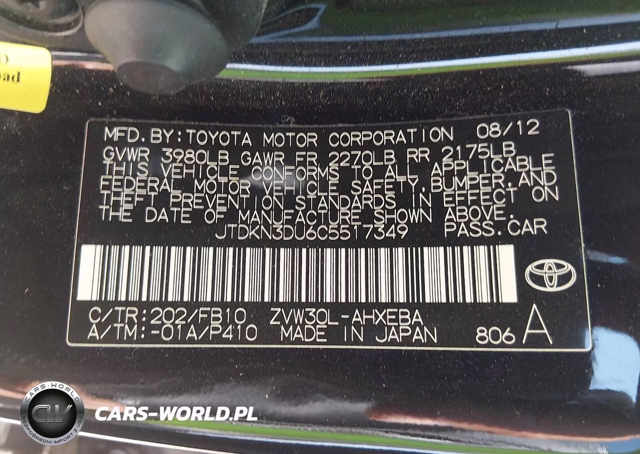 2012 Toyota Prius Two VIN:JTDKN3DU6C5517349 - 9
