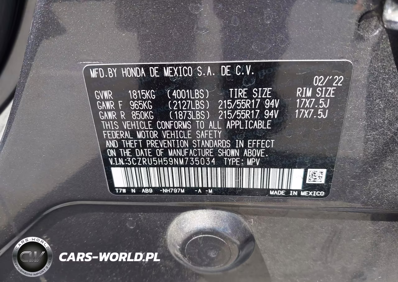 2022 Honda Hr-V 2Wd Ex VIN:3CZRU5H59NM735034 - 9