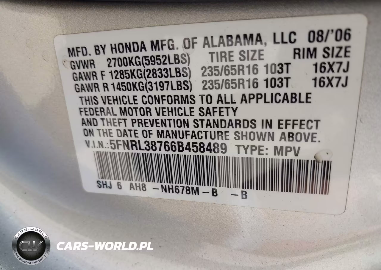 2006 Honda Odyssey Exl VIN:5FNRL38766B458489 - 9