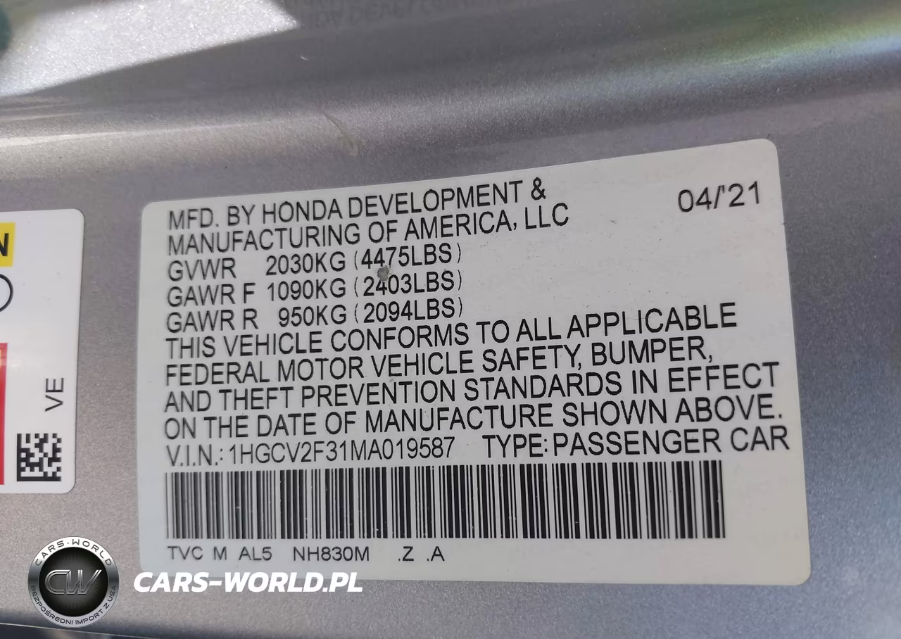 2021 Honda Accord Sport 2.0T VIN:1HGCV2F31MA019587 - 9