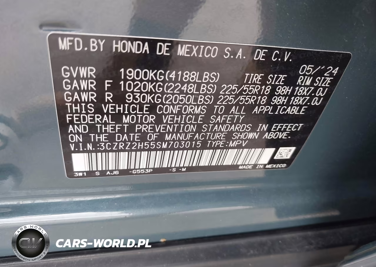 2025 Honda Hr-V Awd Sport VIN:3CZRZ2H55SM703015 - 9