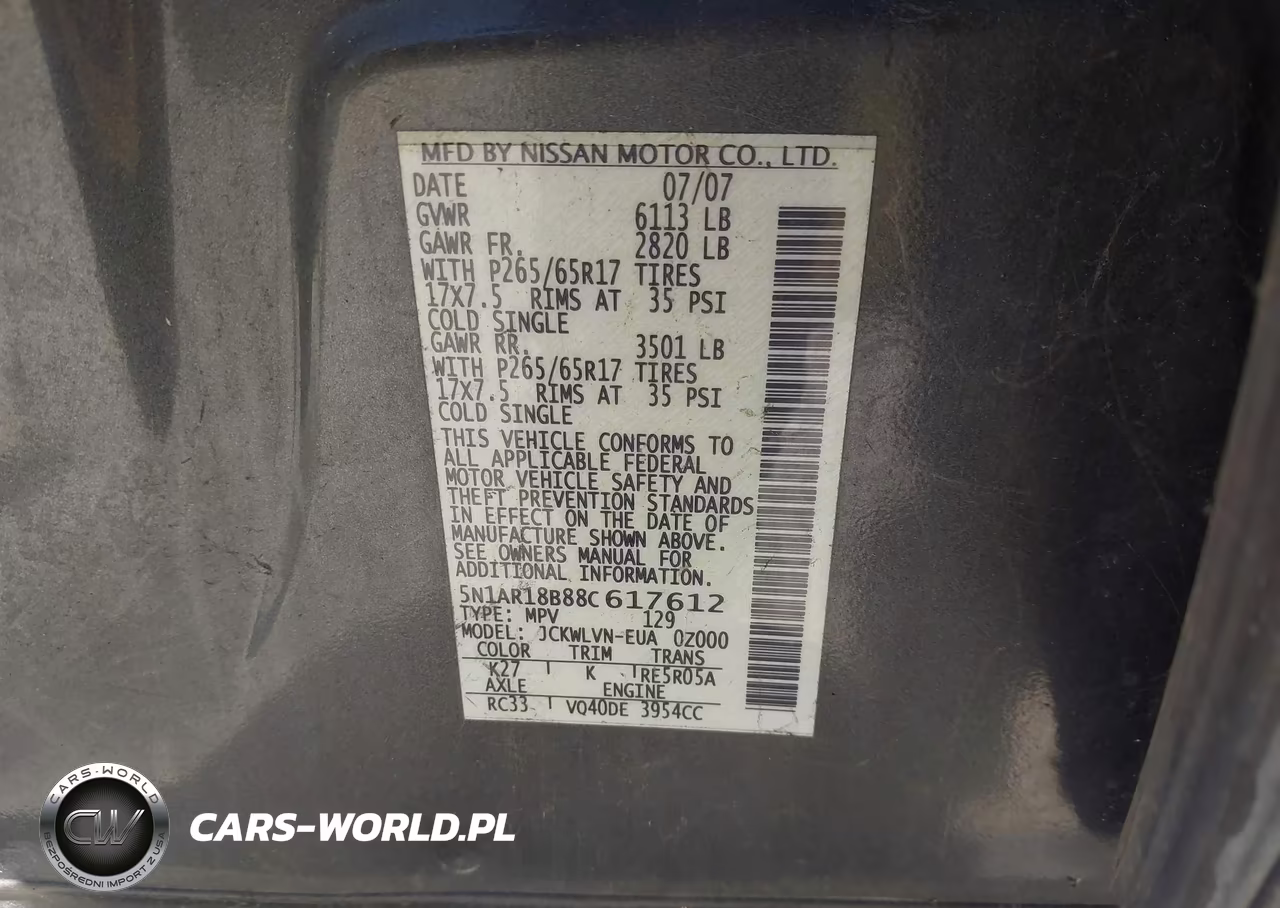 2008 Nissan Pathfinder Le VIN:5N1AR18B88C617612 - 9