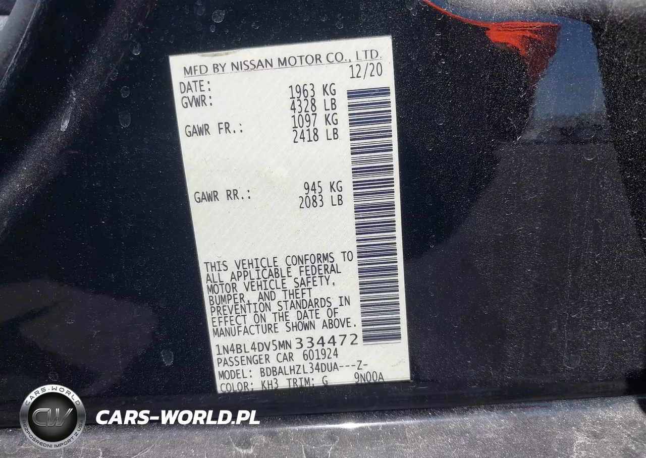2021 Nissan Altima Sv Fwd VIN:1N4BL4DV5MN334472 - 9