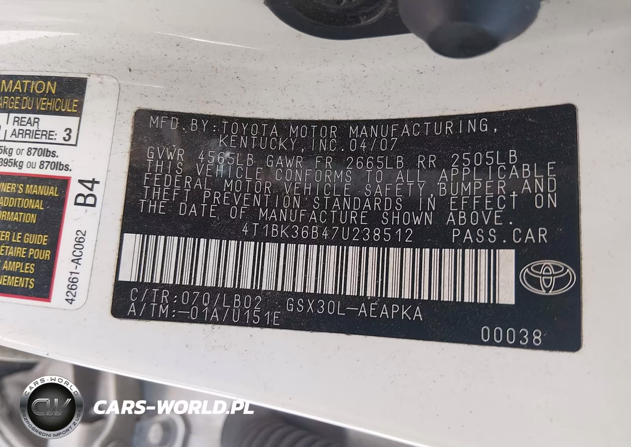 2007 Toyota Avalon Limited VIN:4T1BK36B47U238512 - 9