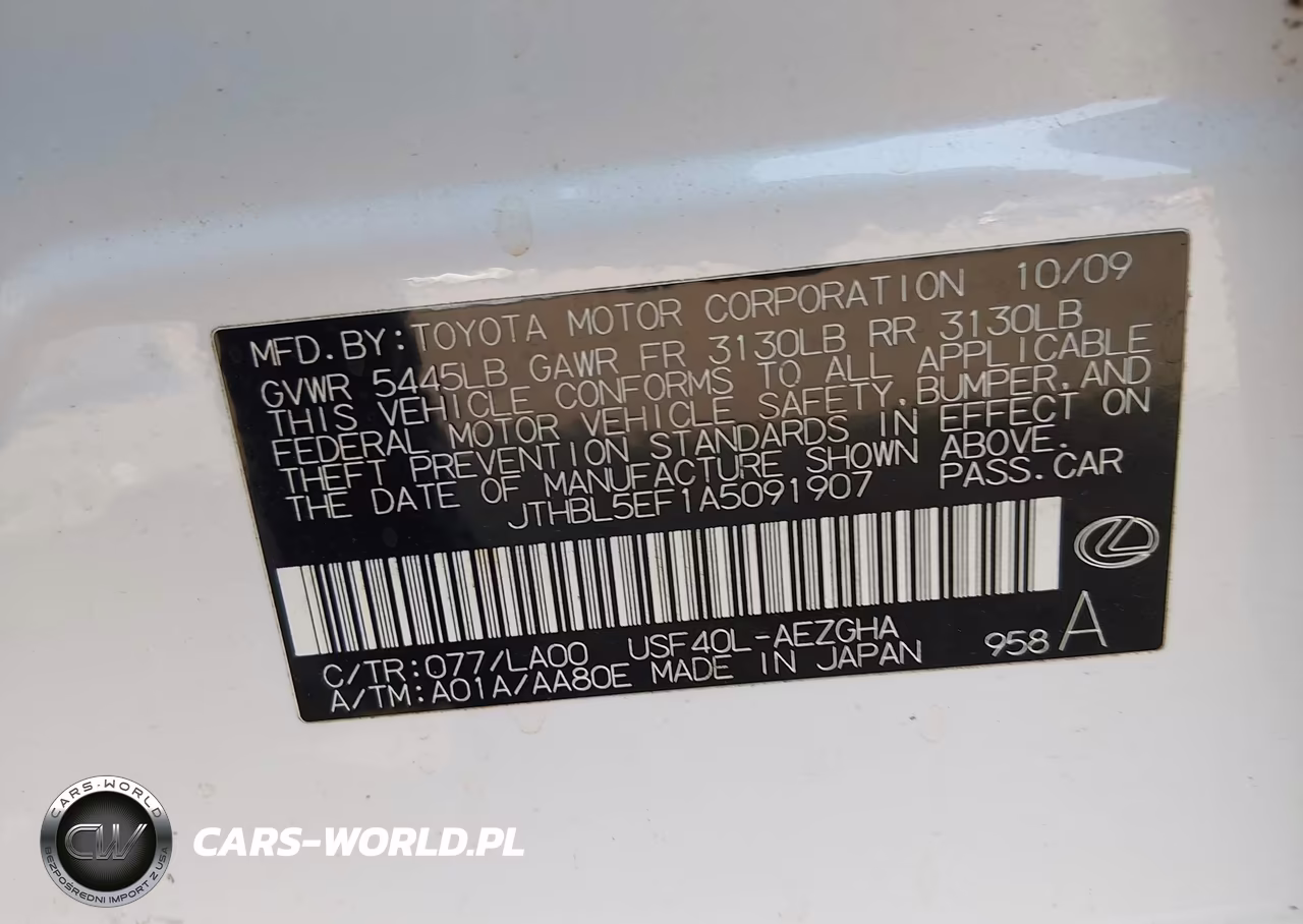 2010 Lexus Ls 460 VIN:JTHBL5EF1A5091907 - 9