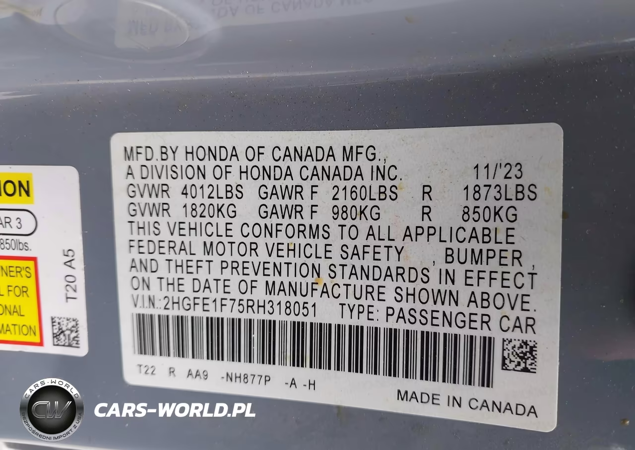 2024 Honda Civic Ex VIN:2HGFE1F75RH318051 - 9