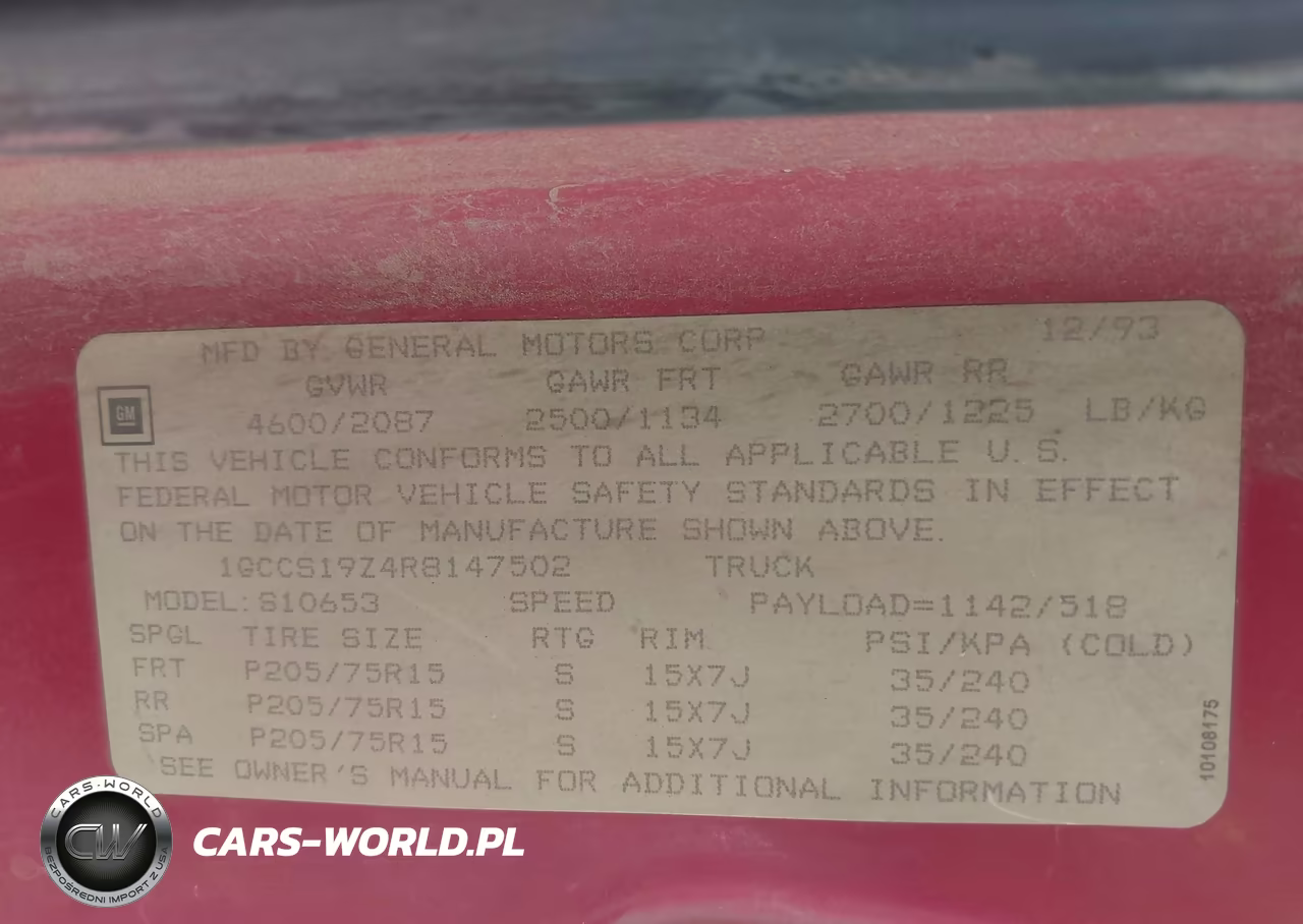 1994 Chevrolet S Truck S10 VIN:1GCCS19Z4R8147502 - 9