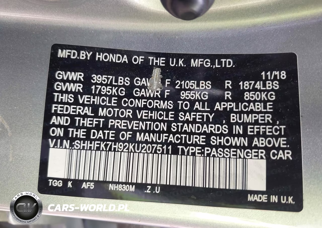 2019 Honda Civic Sport Touring VIN:SHHFK7H92KU207511 - 9