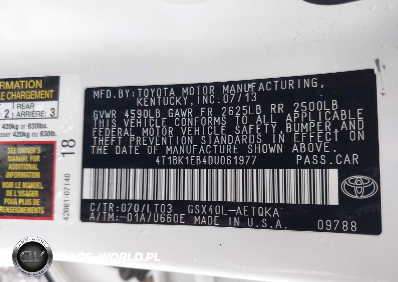 2013 Toyota Avalon Xle Touring VIN:4T1BK1EB4DU061977 - 9