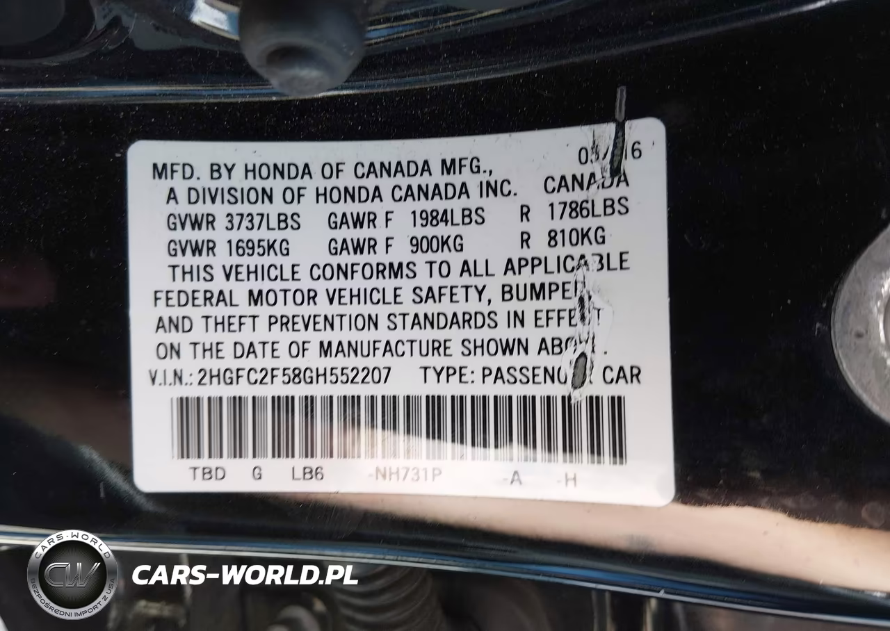 2016 Honda Civic Lx VIN:2HGFC2F58GH552207 - 9