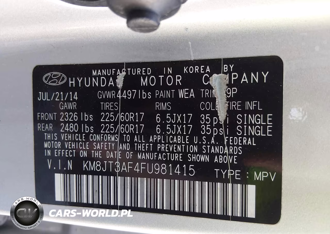 2015 Hyundai Tucson Gls VIN:KM8JT3AF4FU981415 - 9