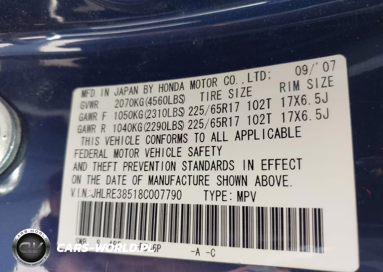 2008 Honda Cr-V Ex VIN:JHLRE38518C007790 - 9