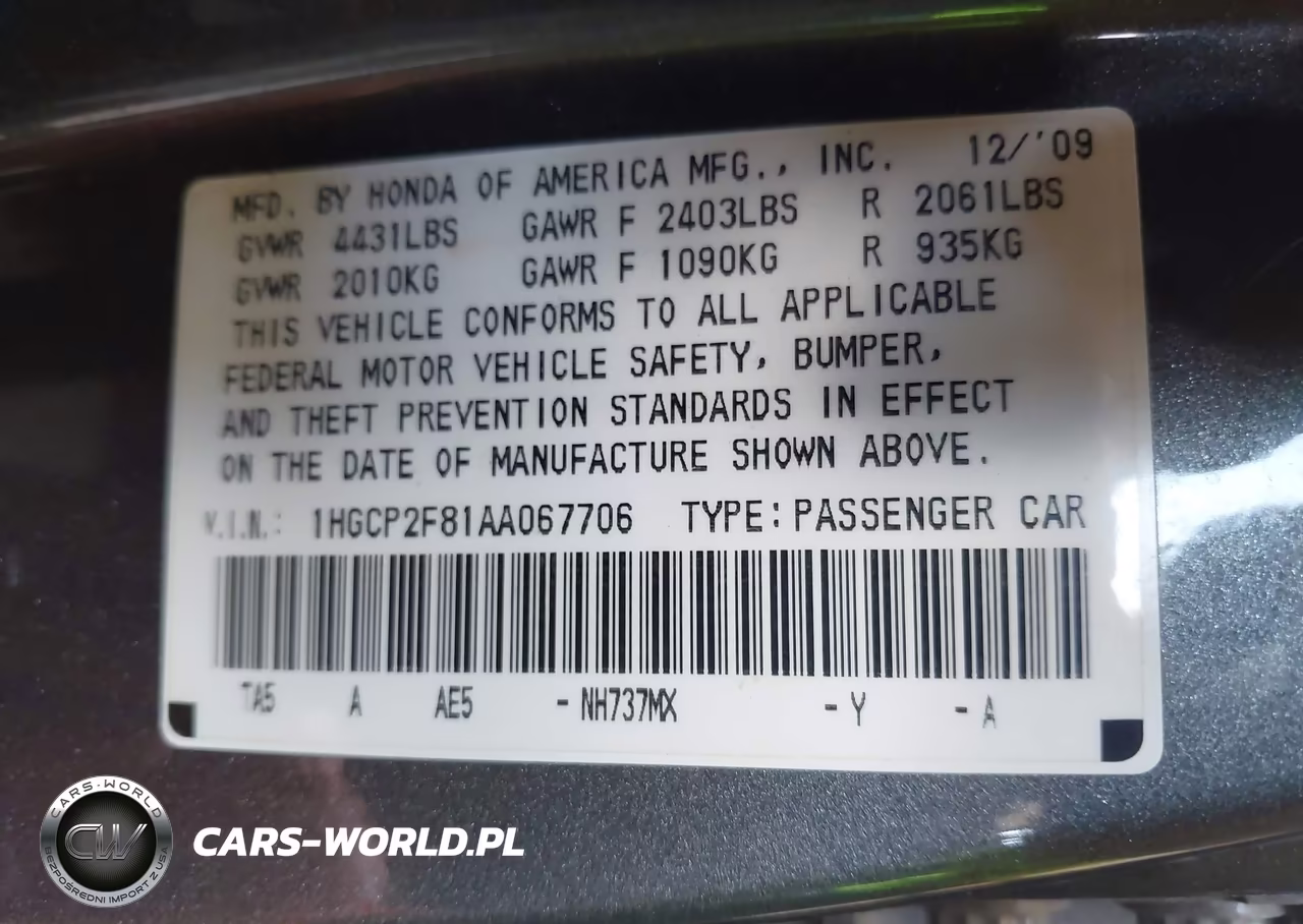 2010 Honda Accord 2.4 Ex-L VIN:1HGCP2F81AA067706 - 9