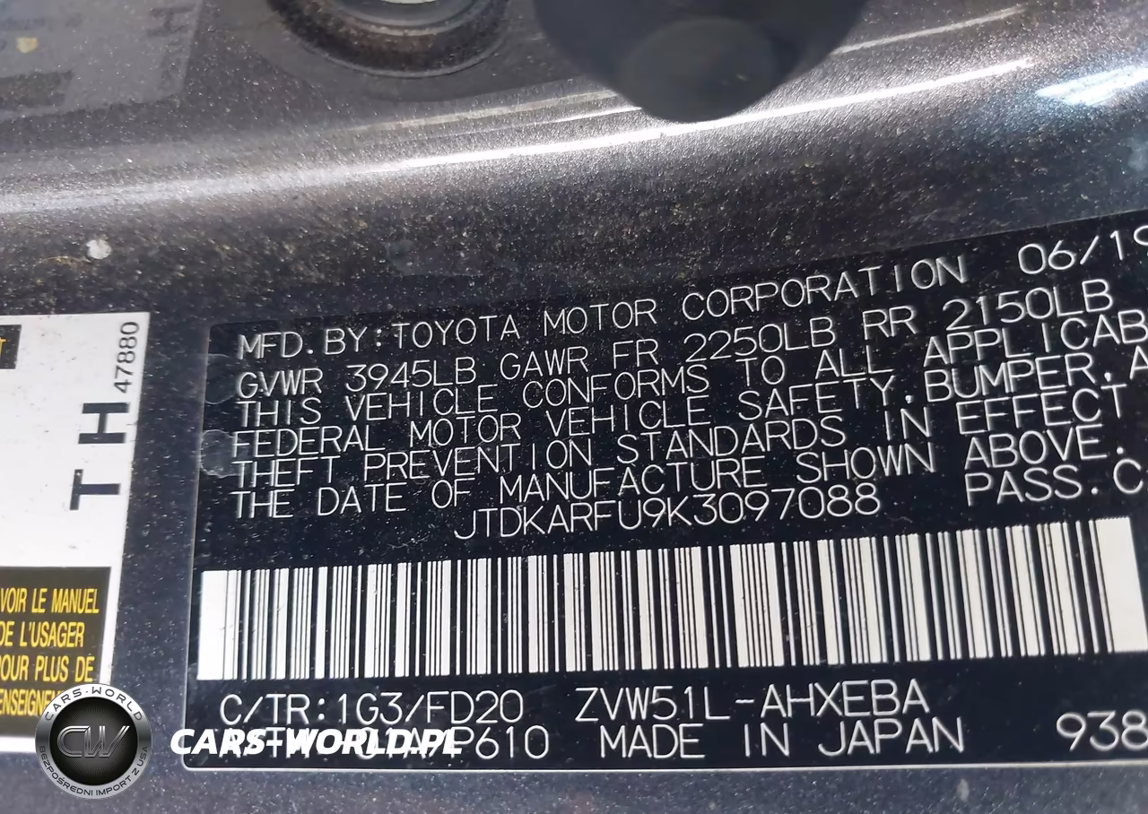 2019 Toyota Prius Le VIN:JTDKARFU9K3097088 - 9