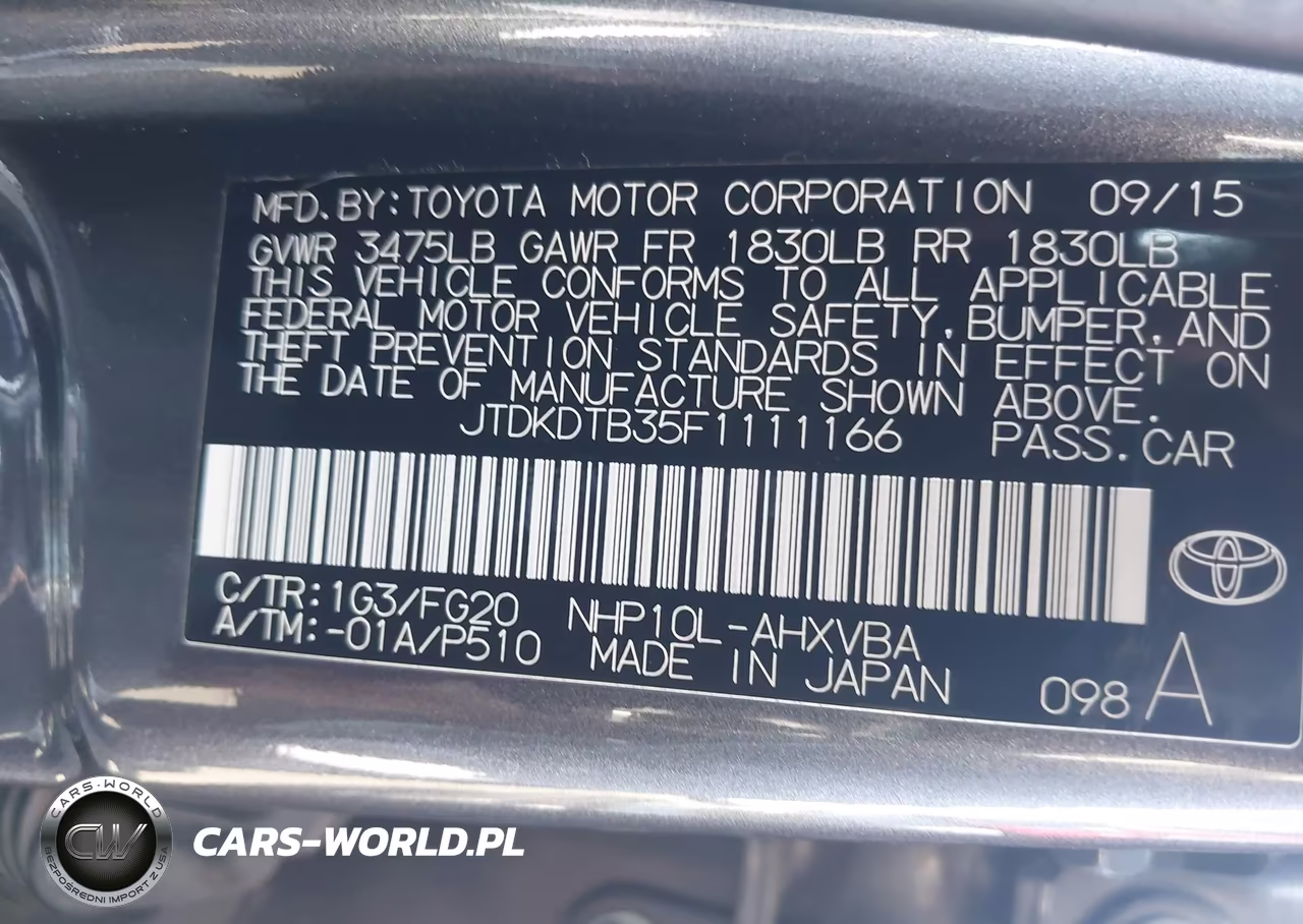 2015 Toyota Prius C Two VIN:JTDKDTB35F1111166 - 9