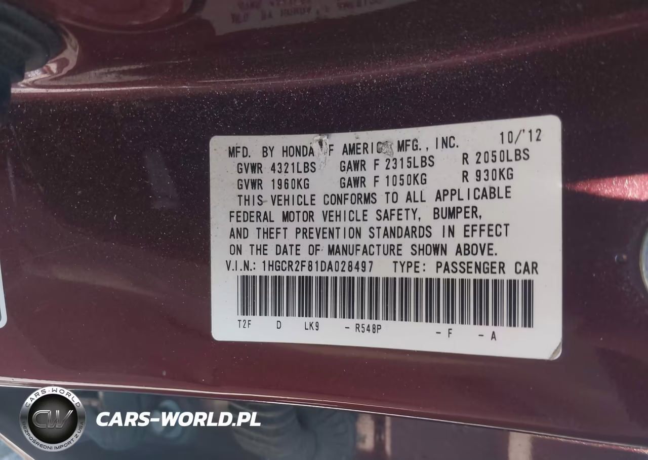 2013 Honda Accord Ex-L VIN:1HGCR2F81DA028497 - 9