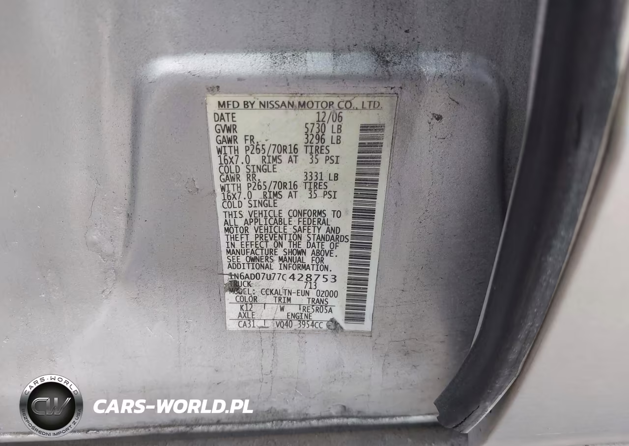 2007 Nissan Frontier Se VIN:1N6AD07U77C428753 - 9
