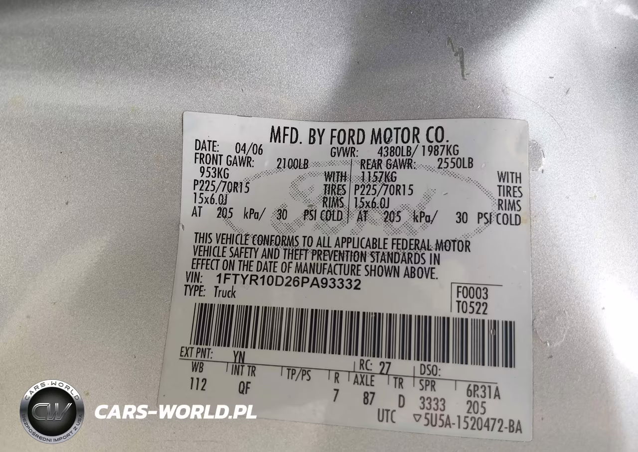 2006 Ford Ranger Xl-Xlt VIN:1FTYR10D26PA93332 - 9